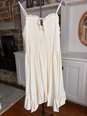 🤍 Wrangler Retro Ruffled Tie-Front Cowgirl Maxi Dress | L | Ivory | Cowgirl